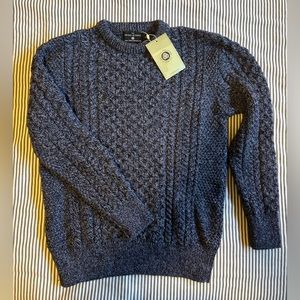 Irish wool fisherman’s sweater Brand new with tags, heather blue 100 merino wool